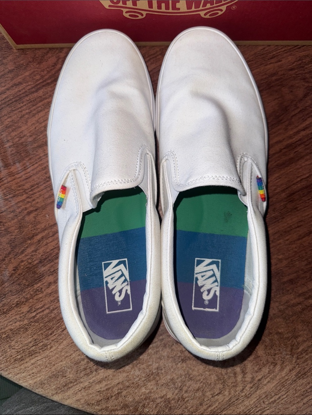 Vans Classic Slip-On in White with Rainbow Trim 2020 Pride Month limited edition - Picture 5 of 7